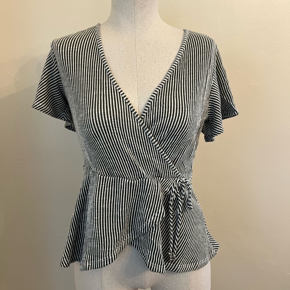 Caution To The Wind Green and White Striped Blouse